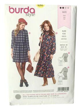 Burda 6265 Pattern Misses Loose Fitting Dress Variation Size 8 10 12 14 16 18